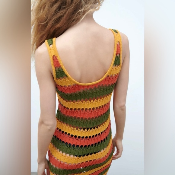Zara Multi-coloured Striped Crochet Knit Midi Maxi Dress - Picture 4 of 14
